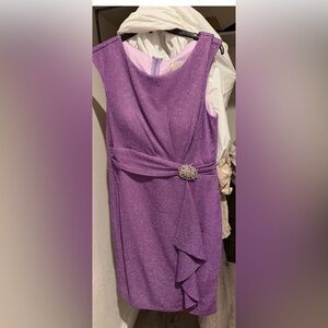 Purple Sleeveless Dress with Brooch